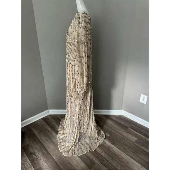 MAC DUGGAL LONG SLEEVE BEADED COLUMN GOWN