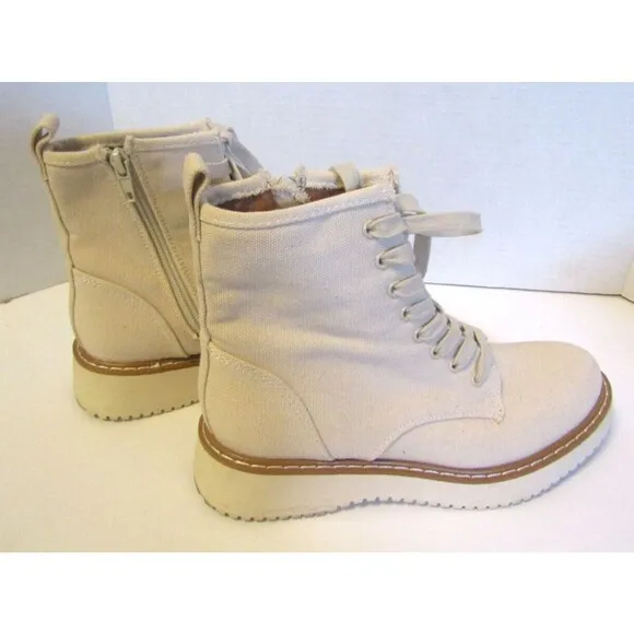 Madden Girl Kurrt Ankle Boots Sand Fab Canvas Lace Up Combat Shoes 6.5