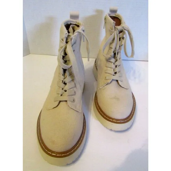 Madden Girl Kurrt Ankle Boots Sand Fab Canvas Lace Up Combat Shoes 6.5