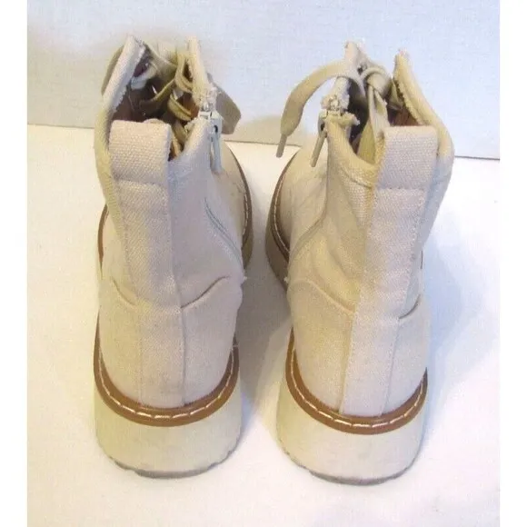 Madden Girl Kurrt Ankle Boots Sand Fab Canvas Lace Up Combat Shoes 6.5