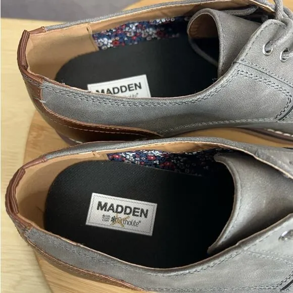 Madden Mens Allin Faux Leather Derby Shoes Size 11M Gray/Brown