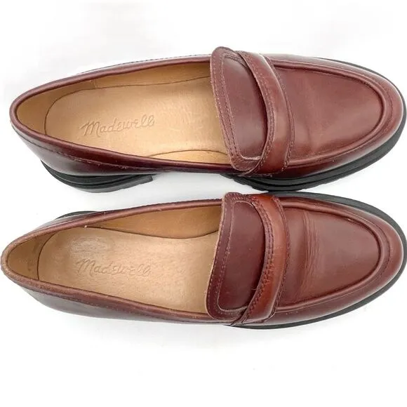 Madewell The Bradley Lugsole Loafer in Cherry Wood Brown Leather Womens Size 7.5