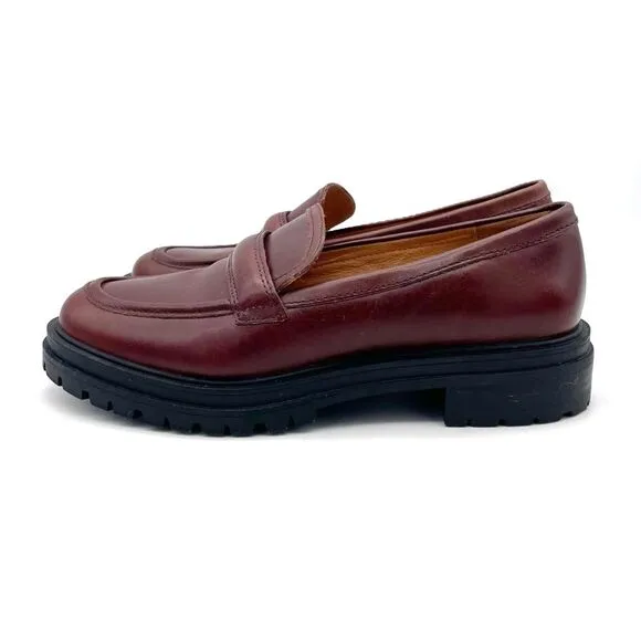 Madewell The Bradley Lugsole Loafer in Cherry Wood Brown Leather Womens Size 7.5