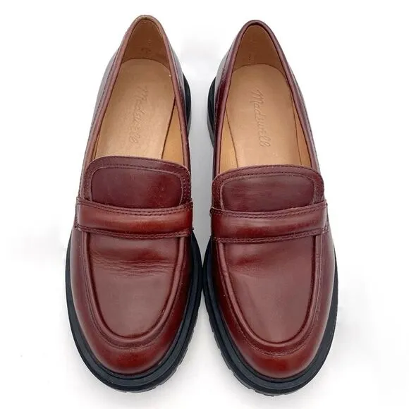 Madewell The Bradley Lugsole Loafer in Cherry Wood Brown Leather Womens Size 7.5