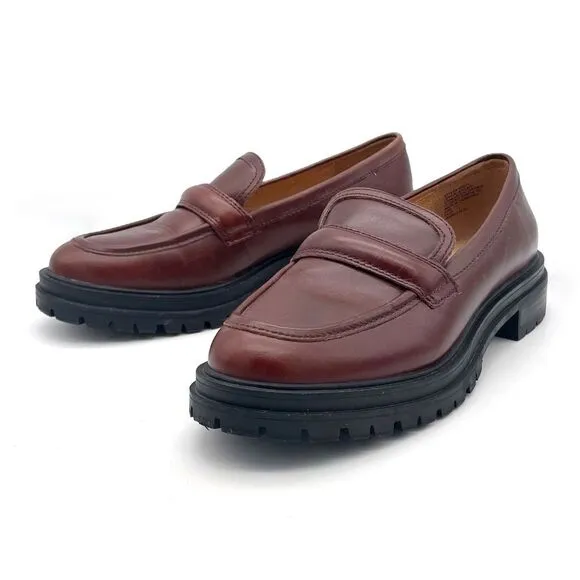 Madewell The Bradley Lugsole Loafer in Cherry Wood Brown Leather Womens Size 7.5