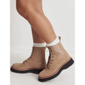 Madewell The Helen Platform Chelsea Boots Lace Up Tan Suede