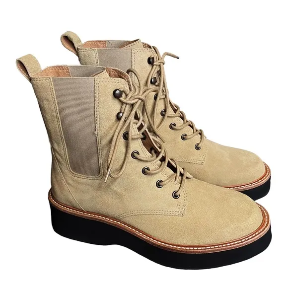 Madewell The Helen Platform Chelsea Boots Lace Up Tan Suede