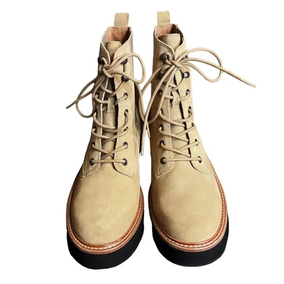 Madewell The Helen Platform Chelsea Boots Lace Up Tan Suede