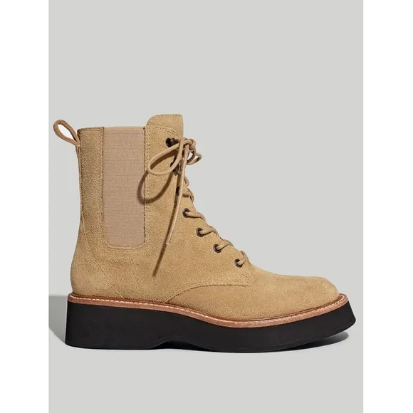 Madewell The Helen Platform Chelsea Boots Lace Up Tan Suede