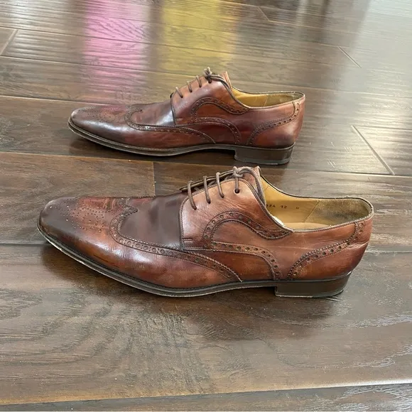 Magnanni Men's Brown Leather Lace Up Dress Shoes Made In Spain Size 12