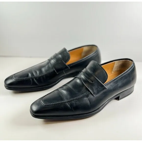 Magnanni Walden Mens Shoes Black Leather Slip On Dress Penny Loafer US 11 M