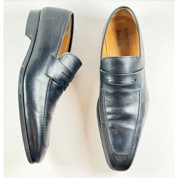 Magnanni Walden Mens Shoes Black Leather Slip On Dress Penny Loafer US 11 M