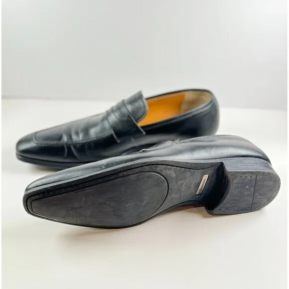 Magnanni Walden Mens Shoes Black Leather Slip On Dress Penny Loafer US 11 M