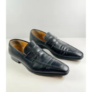 Magnanni Walden Mens Shoes Black Leather Slip On Dress Penny Loafer US 11 M