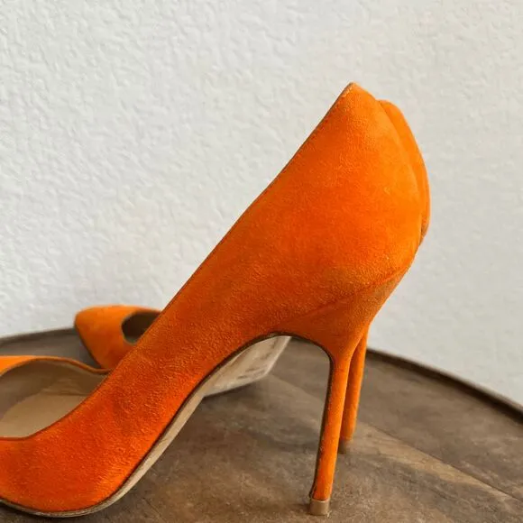 Manolo Blahnik Orange Suede Pointed Toe Pump Heels Women's Size 39 US 9