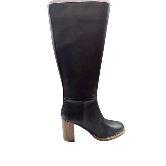 Marc Fisher Gaby Size 8.5 Black Womens Faux Leather Tall Knee-High Boots Shoes