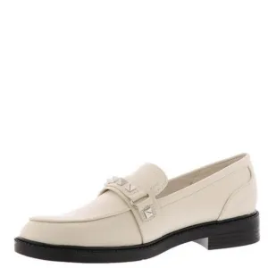 MARC FISHER Ivory Leather Studded Loafer Shoes