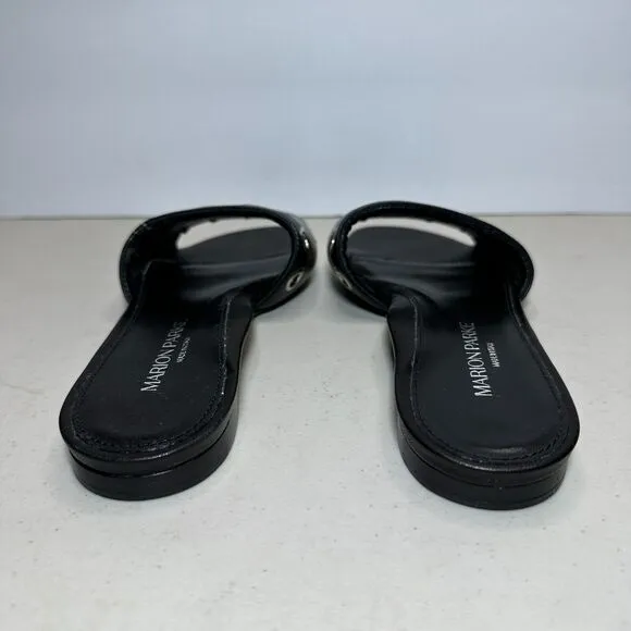 Marion Parke Black Cora Padded Leather Slide Sandal Shoes Women's 4.5-5/35 NWOB