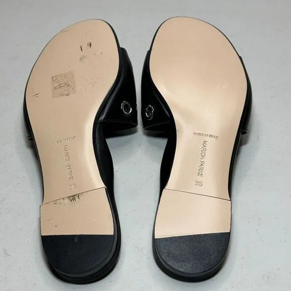 Marion Parke Black Cora Padded Leather Slide Sandal Shoes Women's 4.5-5/35 NWOB