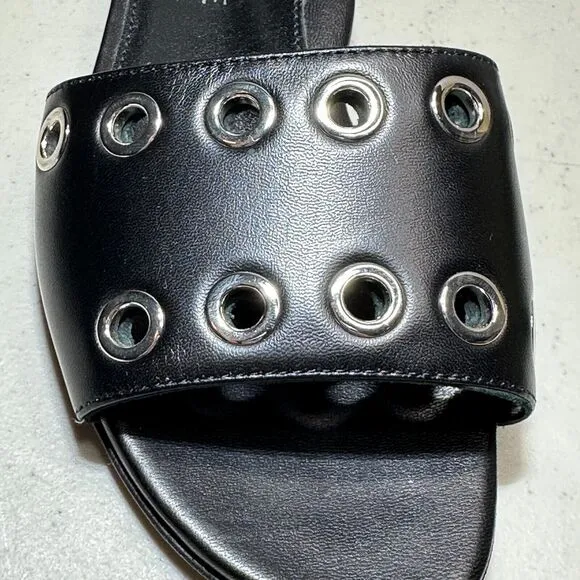 Marion Parke Black Cora Padded Leather Slide Sandal Shoes Women's 4.5-5/35 NWOB