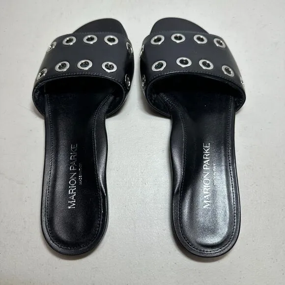 Marion Parke Black Cora Padded Leather Slide Sandal Shoes Women's 4.5-5/35 NWOB
