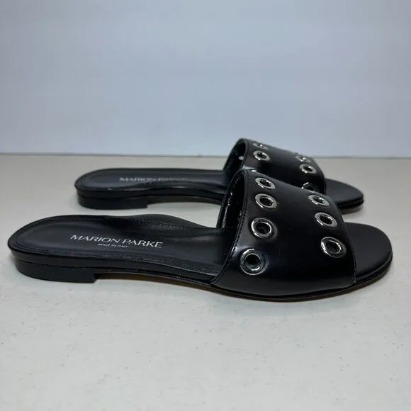 Marion Parke Black Cora Padded Leather Slide Sandal Shoes Women's 4.5-5/35 NWOB