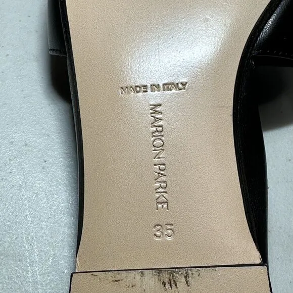 Marion Parke Black Cora Padded Leather Slide Sandal Shoes Women's 4.5-5/35 NWOB