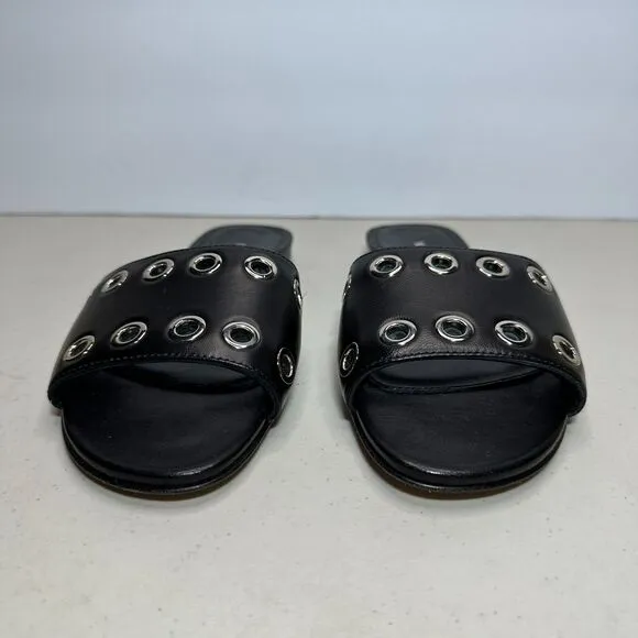 Marion Parke Black Cora Padded Leather Slide Sandal Shoes Women's 4.5-5/35 NWOB