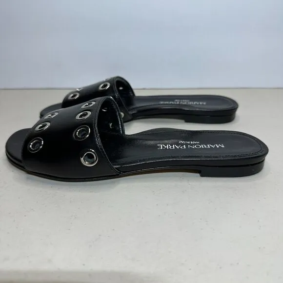 Marion Parke Black Cora Padded Leather Slide Sandal Shoes Women's 4.5-5/35 NWOB