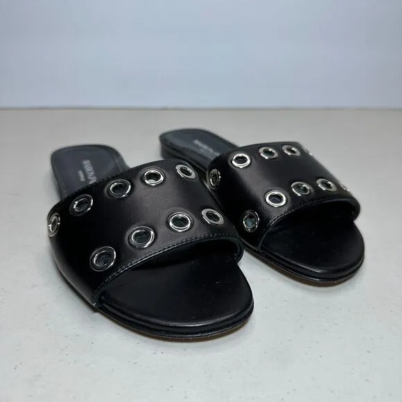 Marion Parke Black Cora Padded Leather Slide Sandal Shoes Women's 4.5-5/35 NWOB