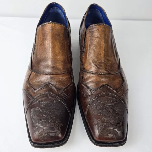 MARK NASON-Rock Lives LEATHER, Dragon Embossed Square Toe Mens 11 Loafer Shoes