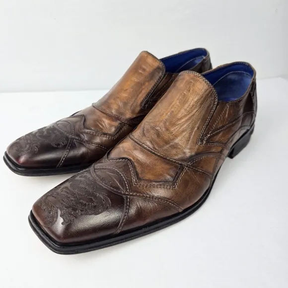 MARK NASON-Rock Lives LEATHER, Dragon Embossed Square Toe Mens 11 Loafer Shoes
