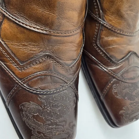 MARK NASON-Rock Lives LEATHER, Dragon Embossed Square Toe Mens 11 Loafer Shoes