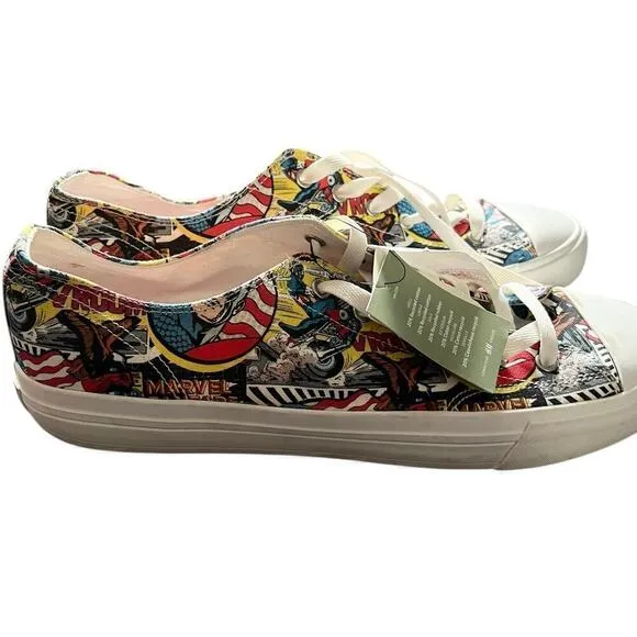 Marvel Men’s Canvas Comic Print Sneakers Tennis Shoes All Over Print Size 11.5