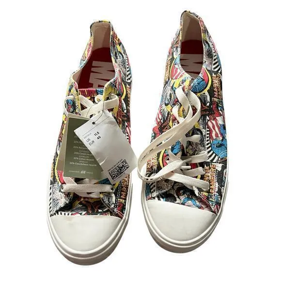 Marvel Men’s Canvas Comic Print Sneakers Tennis Shoes All Over Print Size 11.5