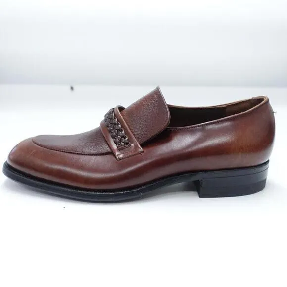 Mason Classics Oxford Dress Shoes Mens Size 9.5C Brown Leather Apron Toe Slip-On