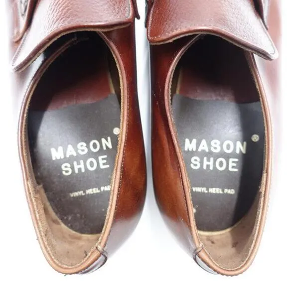Mason Classics Oxford Dress Shoes Mens Size 9.5C Brown Leather Apron Toe Slip-On