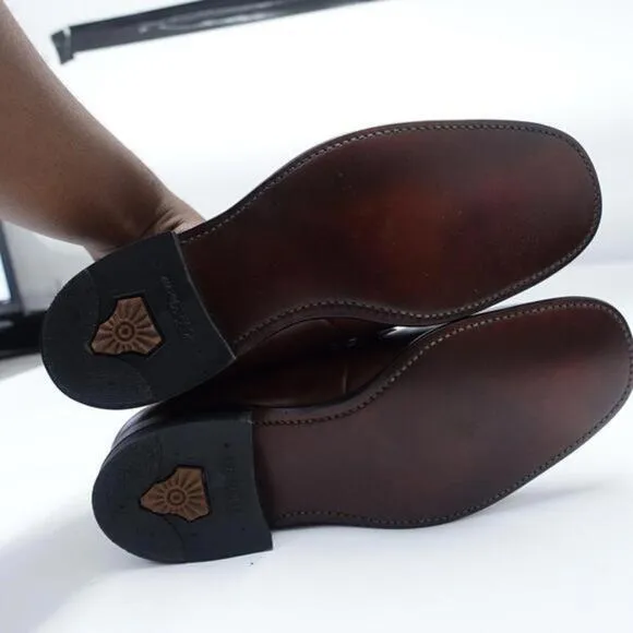 Mason Classics Oxford Dress Shoes Mens Size 9.5C Brown Leather Apron Toe Slip-On