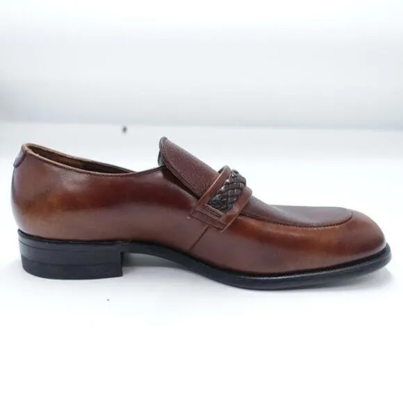 Mason Classics Oxford Dress Shoes Mens Size 9.5C Brown Leather Apron Toe Slip-On