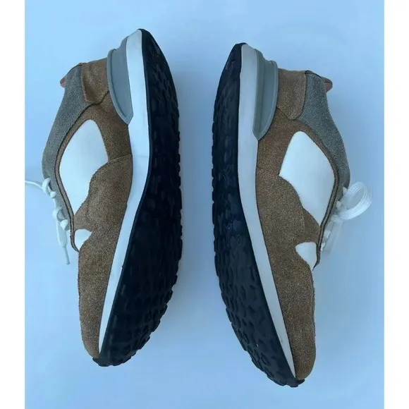 Massimo Dutti Mens Lace Up Leather Suede Sneaker Shoes Brown White Sz EU 42