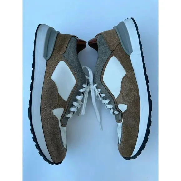 Massimo Dutti Mens Lace Up Leather Suede Sneaker Shoes Brown White Sz EU 42