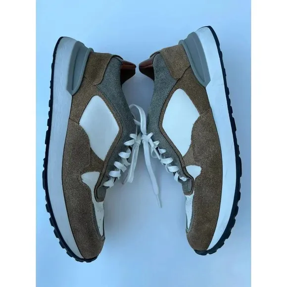 Massimo Dutti Mens Lace Up Leather Suede Sneaker Shoes Brown White Sz EU 42