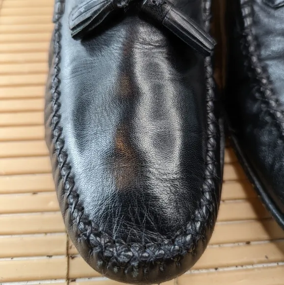 Massimo Emporio Men Black Leather Loafers Tassel  Shoes Size 8.5M.  156pm