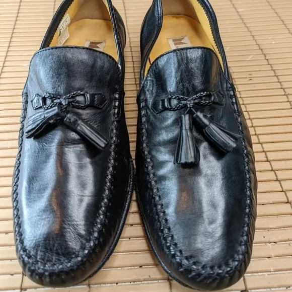 Massimo Emporio Men Black Leather Loafers Tassel  Shoes Size 8.5M.  156pm