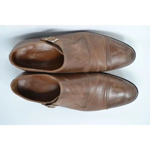 Massimo Matteo 7921 Cuoio Brown Single Monk Dress Shoes Mens 10.5 M Oxford ITALY