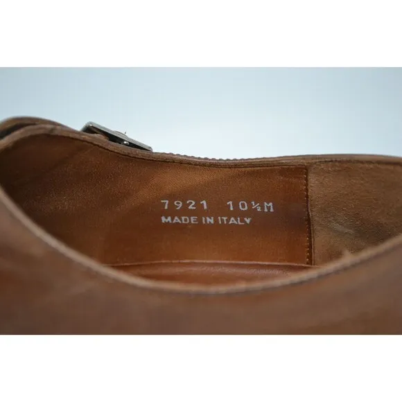 Massimo Matteo 7921 Cuoio Brown Single Monk Dress Shoes Mens 10.5 M Oxford ITALY