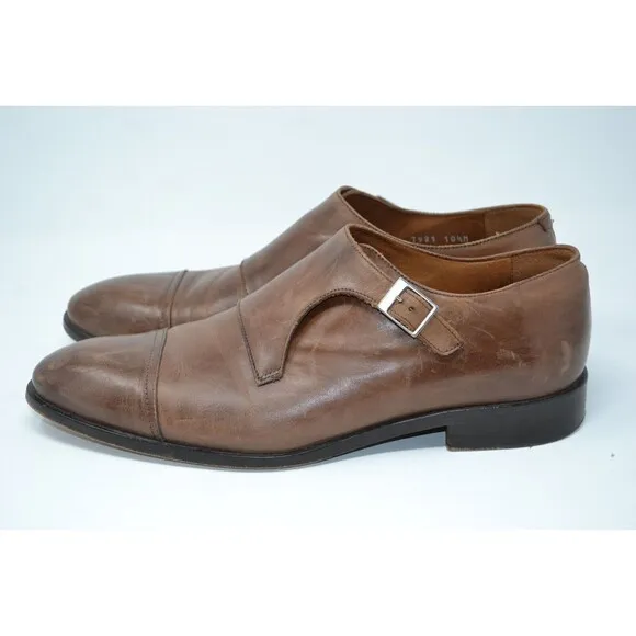 Massimo Matteo 7921 Cuoio Brown Single Monk Dress Shoes Mens 10.5 M Oxford ITALY