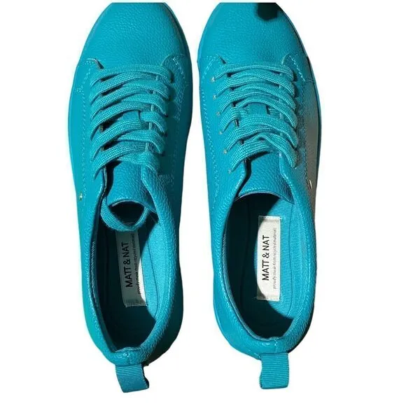 Matt And Nat Shoes Women’s 8 Blue Vegan Sneakers Aahana Teal Colorful Lace Up
