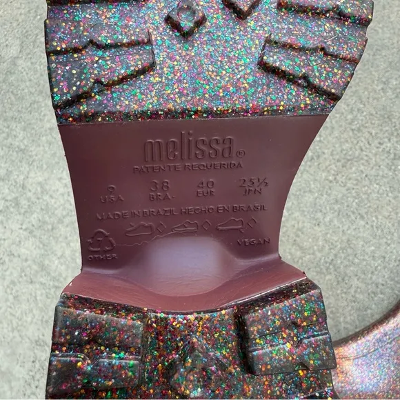 Melissa Nancy Boots Pink Glitter Chunky Rubber Rain Boots Y2K Rave Punk - Size 9