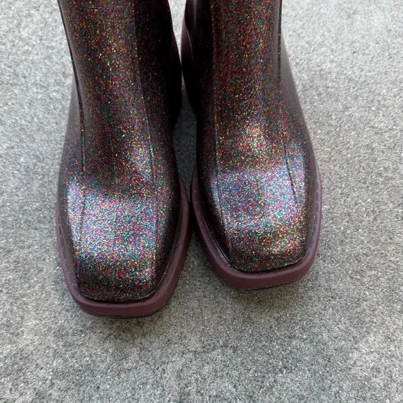 Melissa Nancy Boots Pink Glitter Chunky Rubber Rain Boots Y2K Rave Punk - Size 9